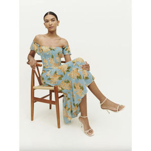 Reformation Butterfly Midi Dress Carmela Floral Print Blue Size 8